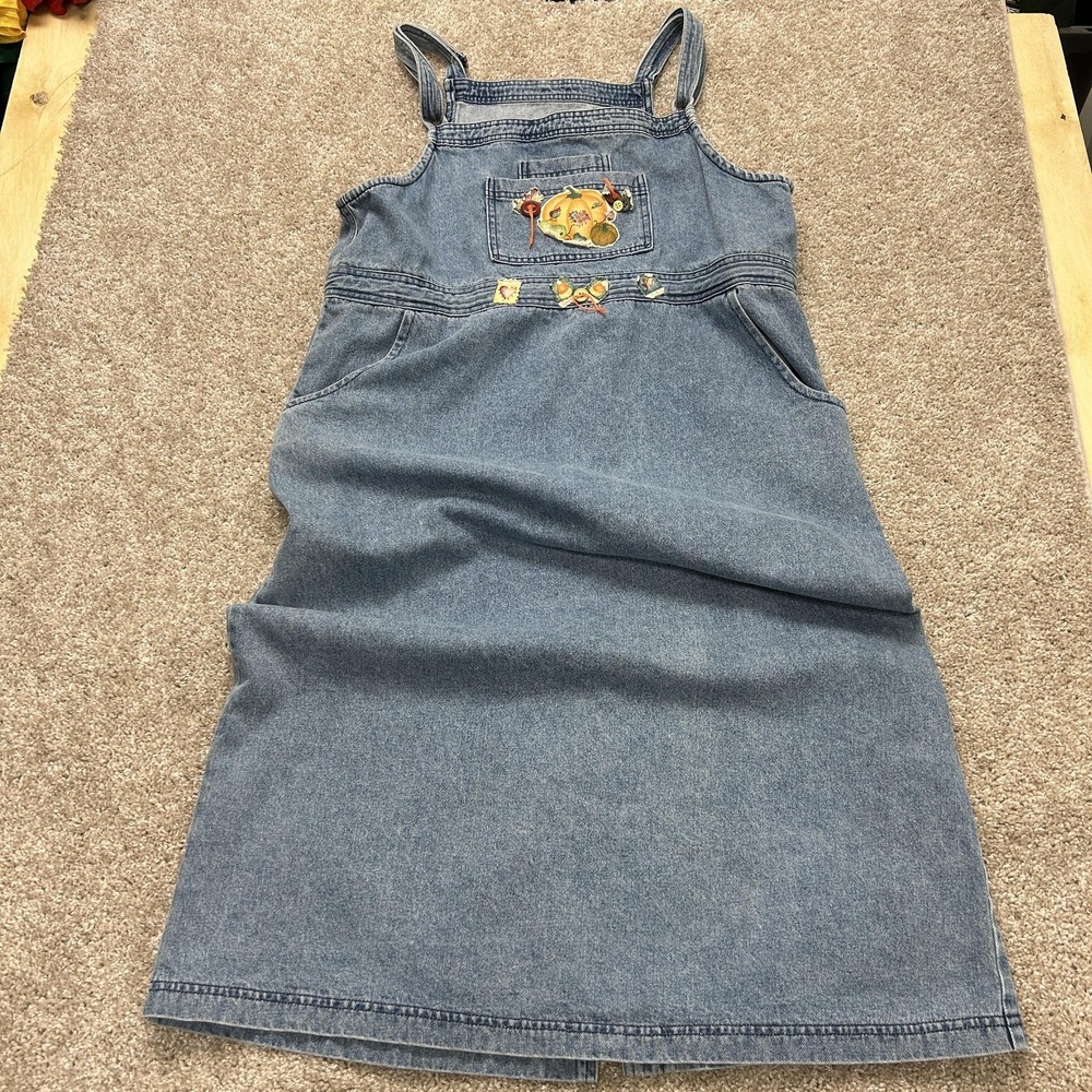 Vintage L.A. Blues Dress Womens L Blue Denim Overall Jumper Pumpkin Fall A-Line